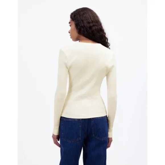 Madewell Garment-Dyed Ribbed Cardigan Button Down Front Long Sleeve Tee off XS - Picture 4 of 6